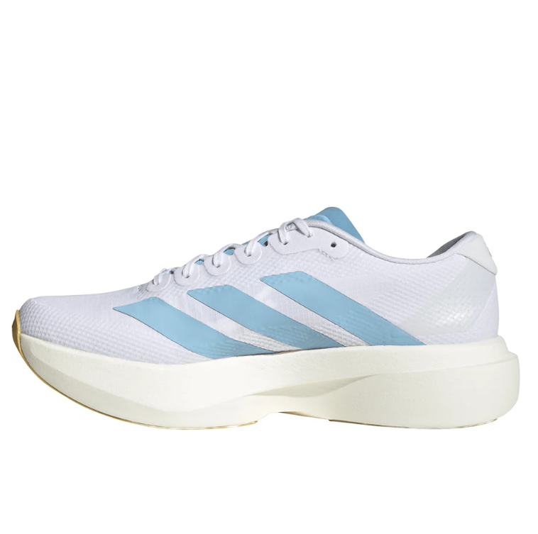 White & Light Blue Three-Stripe Running Sneakers