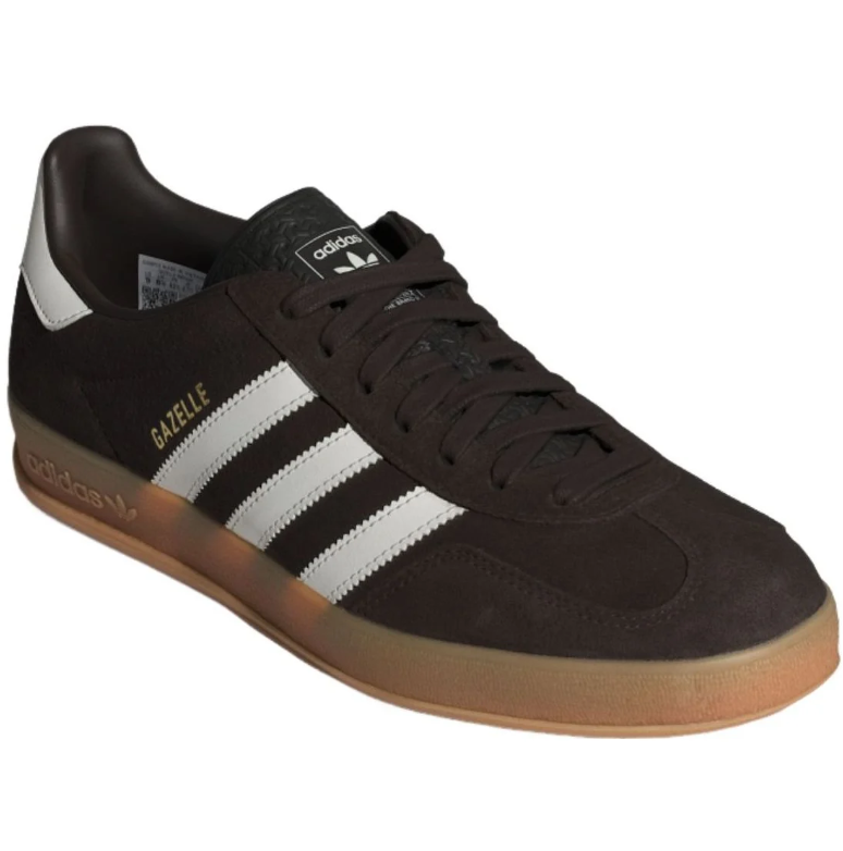 Brown & White Three-Stripe Low-Top Sneakers with Gum Sole