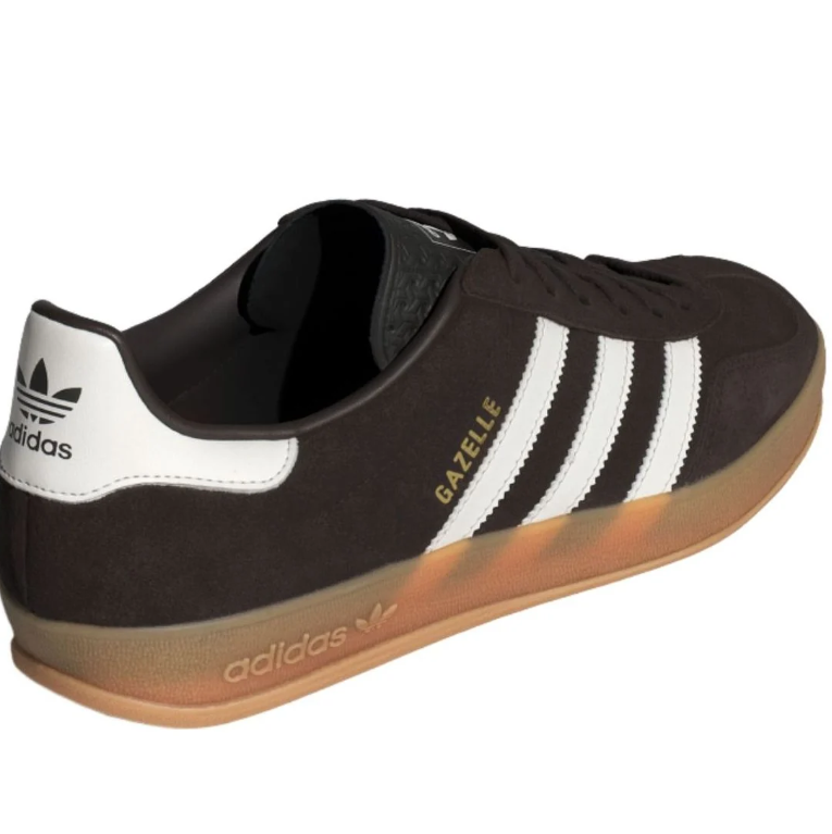 Brown & White Three-Stripe Low-Top Sneakers with Gum Sole