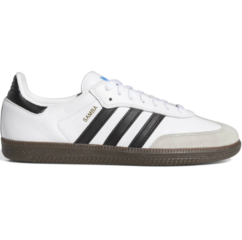 White & Black Three-Stripe Low-Top Sneakers with Brown Sole