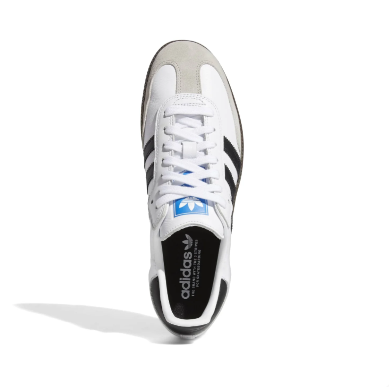 White & Black Three-Stripe Low-Top Sneakers with Brown Sole