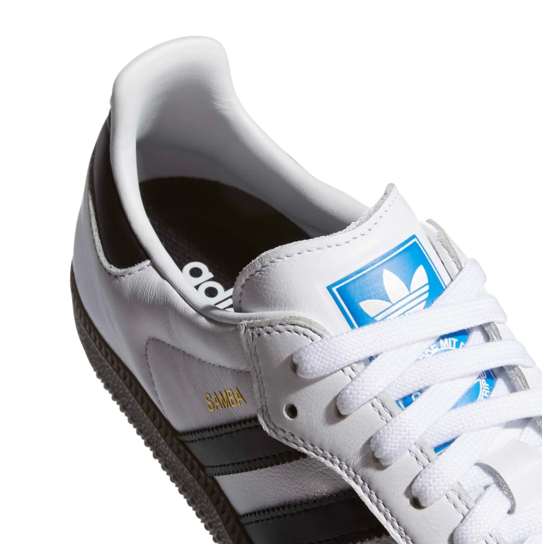 White & Black Three-Stripe Low-Top Sneakers with Brown Sole