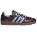 Burgundy Croc-Texture Low-Top Sneakers with Light Blue Stripes
