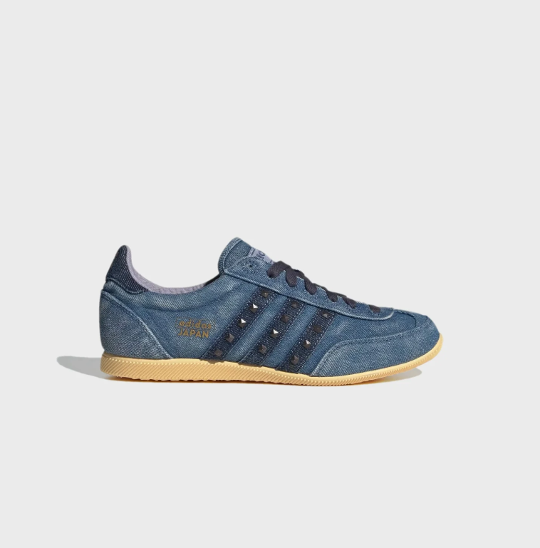 Blue Denim-Look Studded Low-Top Sneakers with Gum Sole