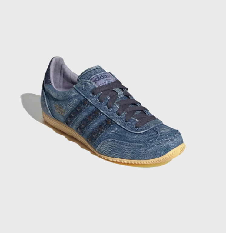 Blue Denim-Look Studded Low-Top Sneakers with Gum Sole