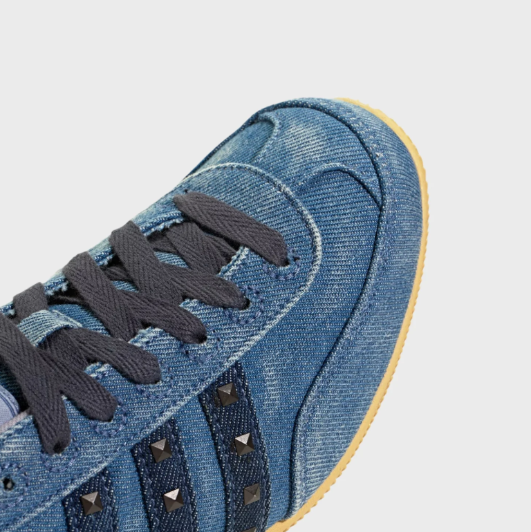 Blue Denim-Look Studded Low-Top Sneakers with Gum Sole