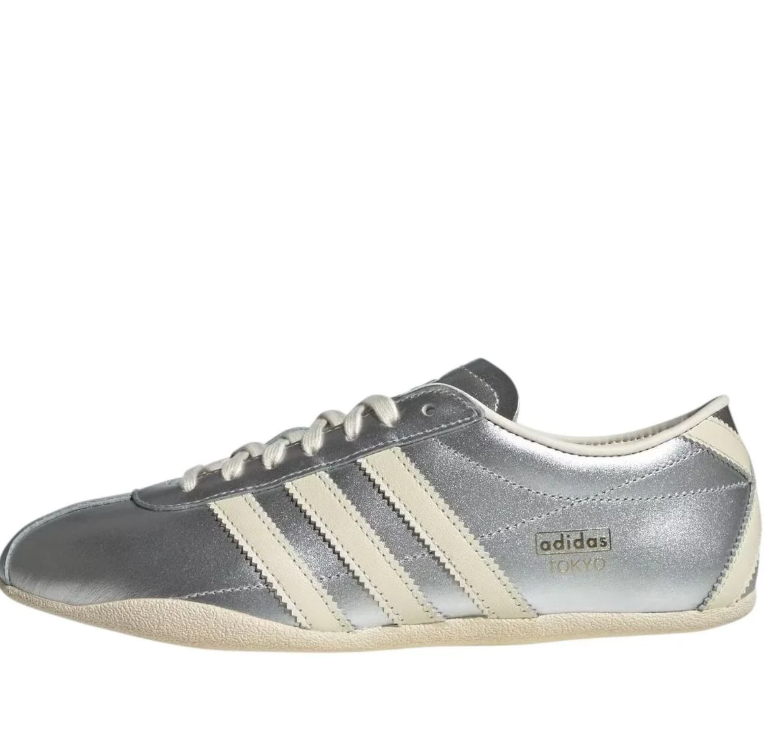 Metallic Silver & Cream Three-Stripe Low-Top Sneakers