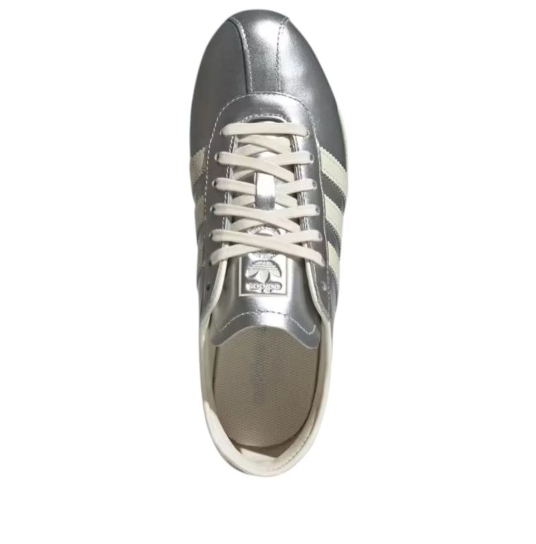 Metallic Silver & Cream Three-Stripe Low-Top Sneakers