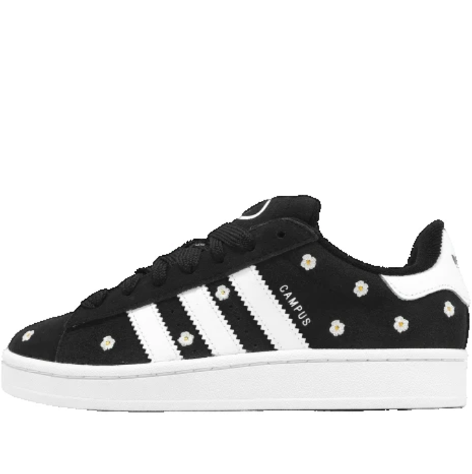Black & White Daisy-Print Three-Stripe Low-Top Sneakers