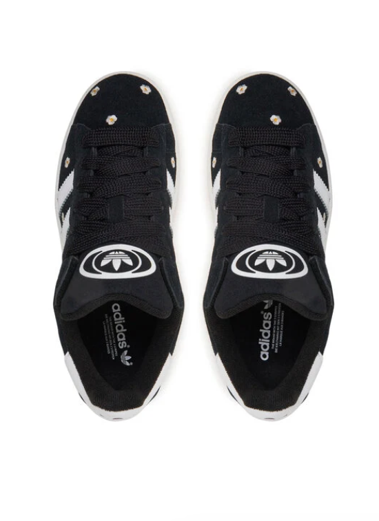 Black & White Daisy-Print Three-Stripe Low-Top Sneakers