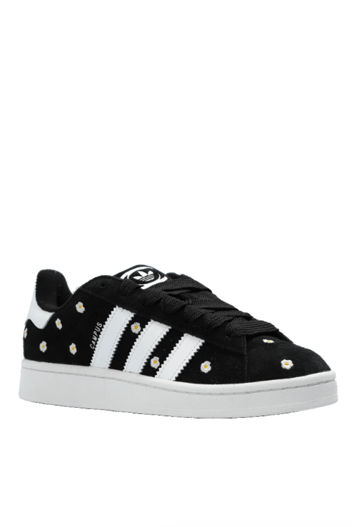 Black & White Daisy-Print Three-Stripe Low-Top Sneakers