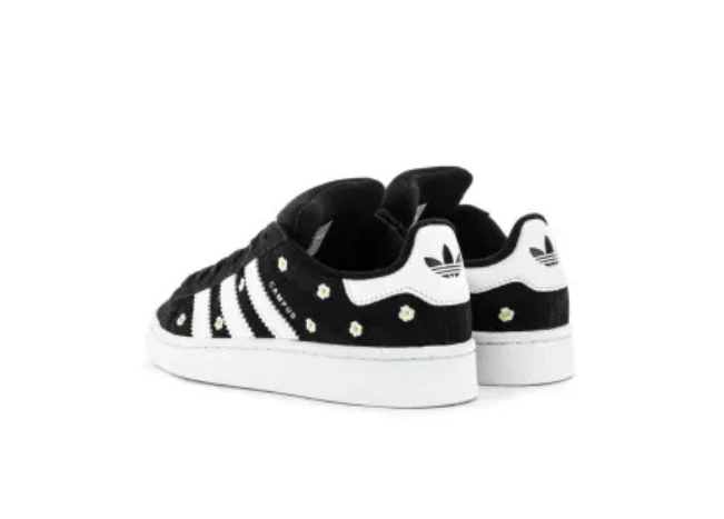 Black & White Daisy-Print Three-Stripe Low-Top Sneakers