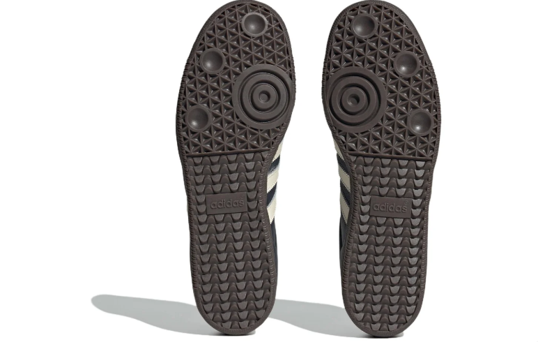 Dark Navy & Cream Three-Stripe Low-Top Sneakers with Brown Sole