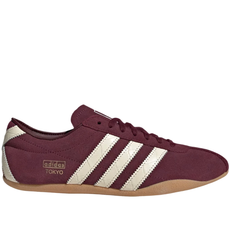 Burgundy & Cream Three-Stripe Slim Low-Top Sneakers