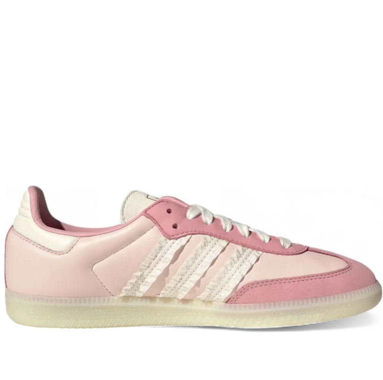 Blush Pink & Cream Ruffle-Stripe Low-Top Sneakers