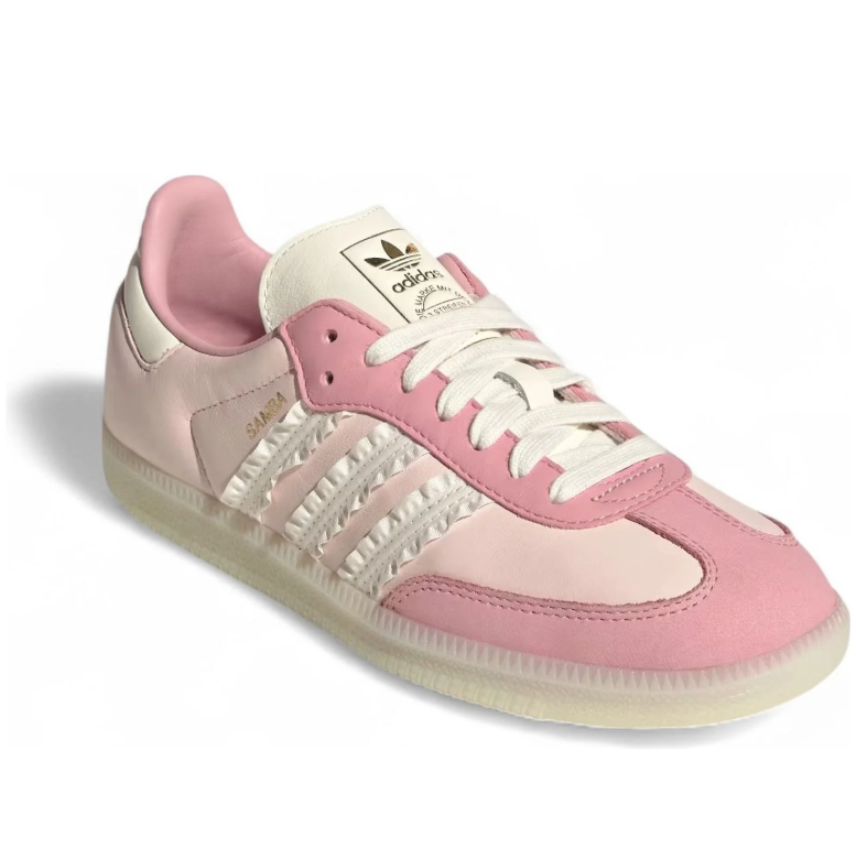Blush Pink & Cream Ruffle-Stripe Low-Top Sneakers