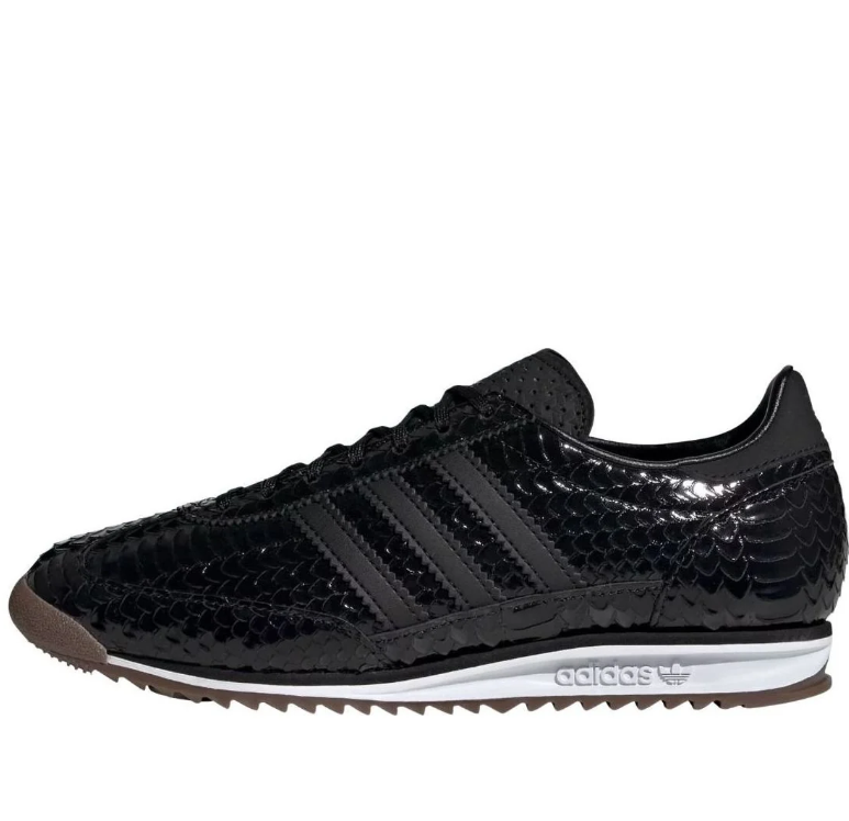 Glossy Black Snake-Effect Retro Sneakers with Gum Sole