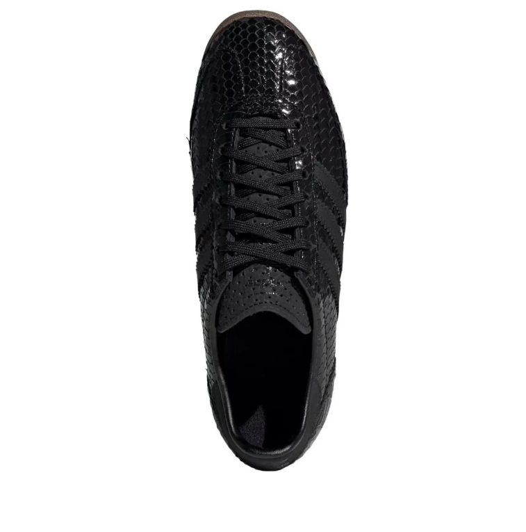 Glossy Black Snake-Effect Retro Sneakers with Gum Sole