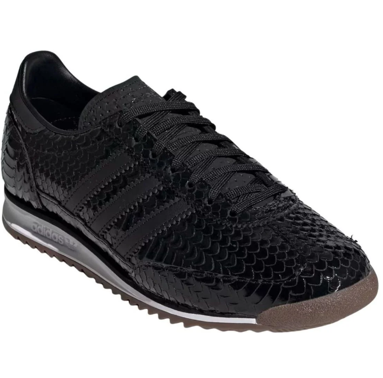 Glossy Black Snake-Effect Retro Sneakers with Gum Sole