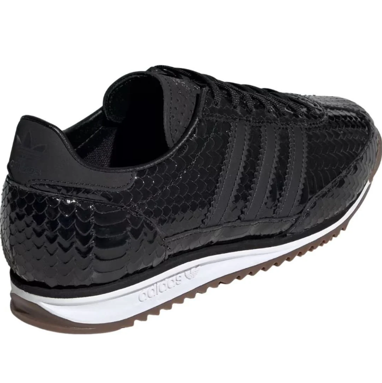 Glossy Black Snake-Effect Retro Sneakers with Gum Sole