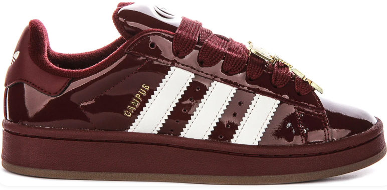 Glossy Burgundy & White Low-Top Sneakers with Gold-Tone Lace Charms