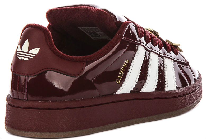 Glossy Burgundy & White Low-Top Sneakers with Gold-Tone Lace Charms