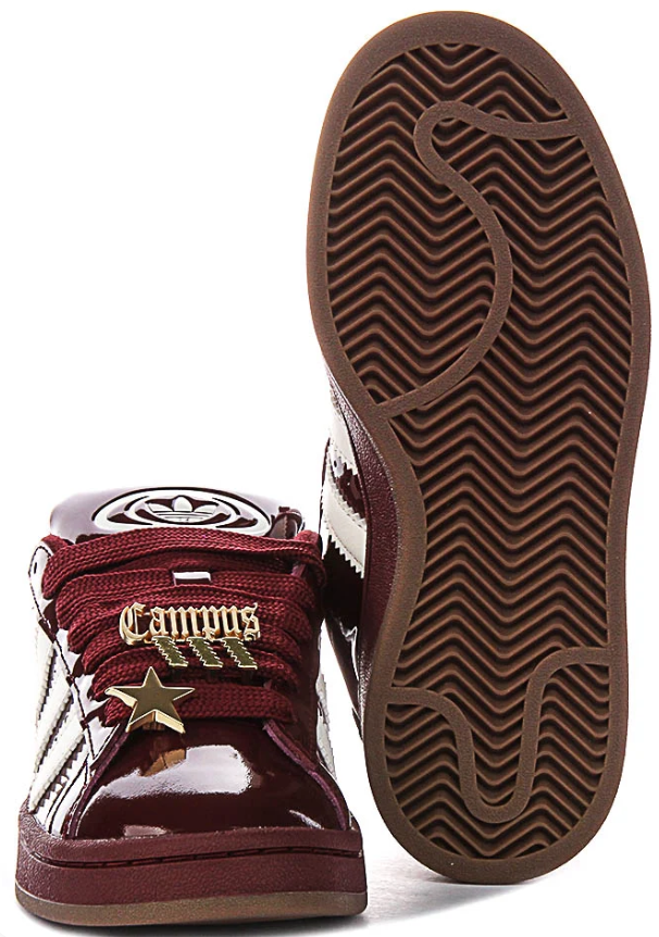 Glossy Burgundy & White Low-Top Sneakers with Gold-Tone Lace Charms