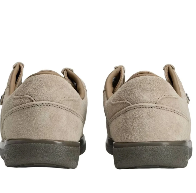 Beige Moc-Toe Low-Top Sneakers with Tonal Stripes