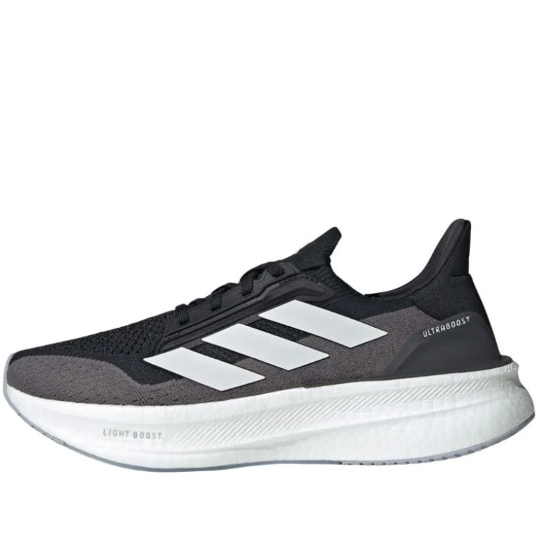 Black & Gray Knit Running-Style Sneakers with White Stripes