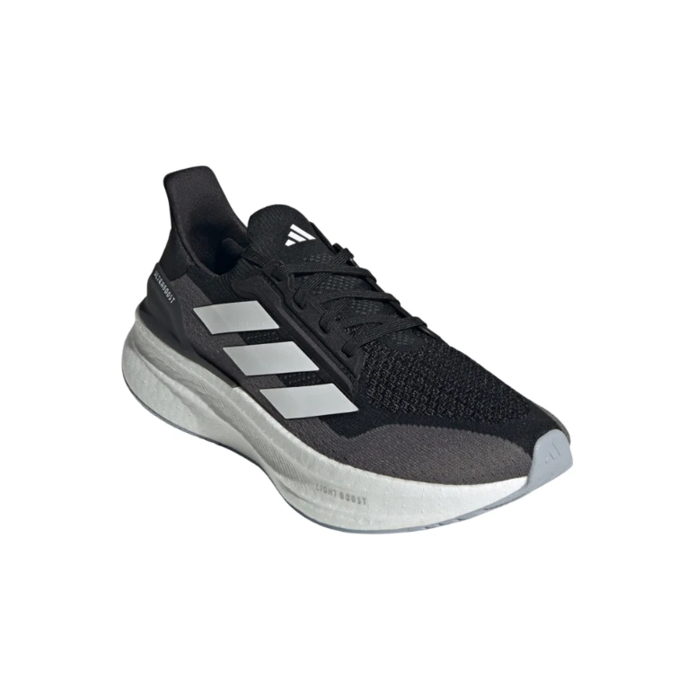 Black & Gray Knit Running-Style Sneakers with White Stripes