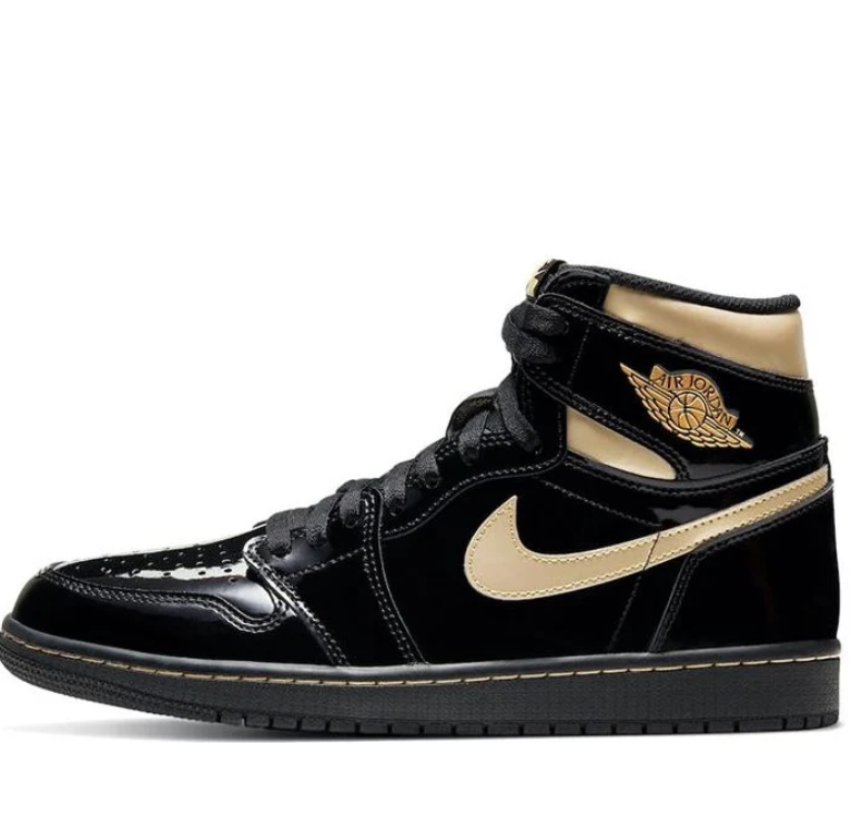 Glossy Black & Gold High-Top Court Sneakers