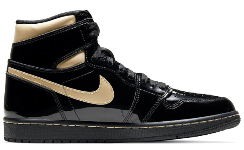 Glossy Black & Gold High-Top Court Sneakers