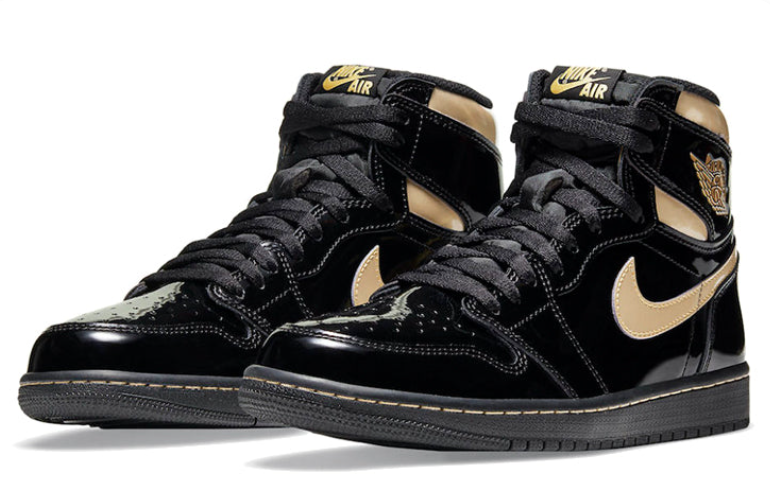 Glossy Black & Gold High-Top Court Sneakers