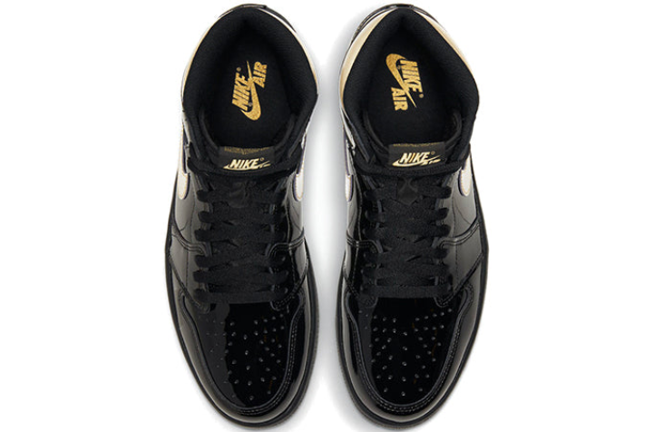 Glossy Black & Gold High-Top Court Sneakers