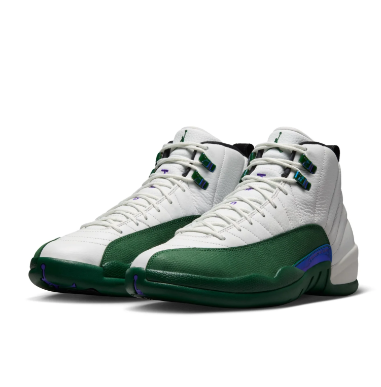 White & Forest Green High-Top Sneakers with Blue Accents