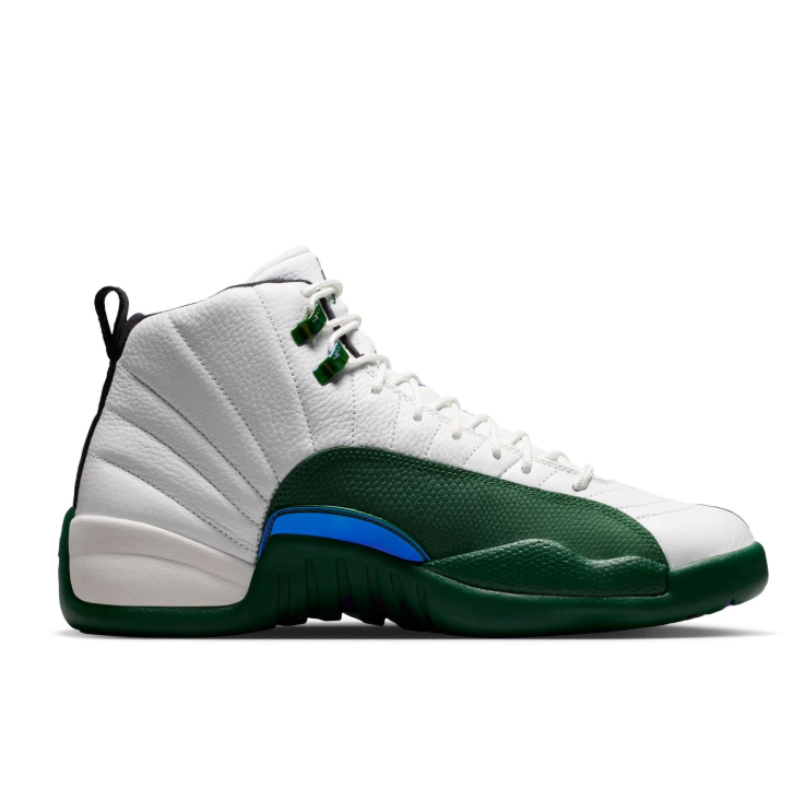 White & Forest Green High-Top Sneakers with Blue Accents