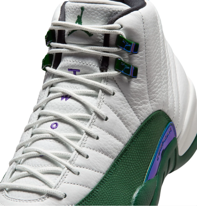 White & Forest Green High-Top Sneakers with Blue Accents