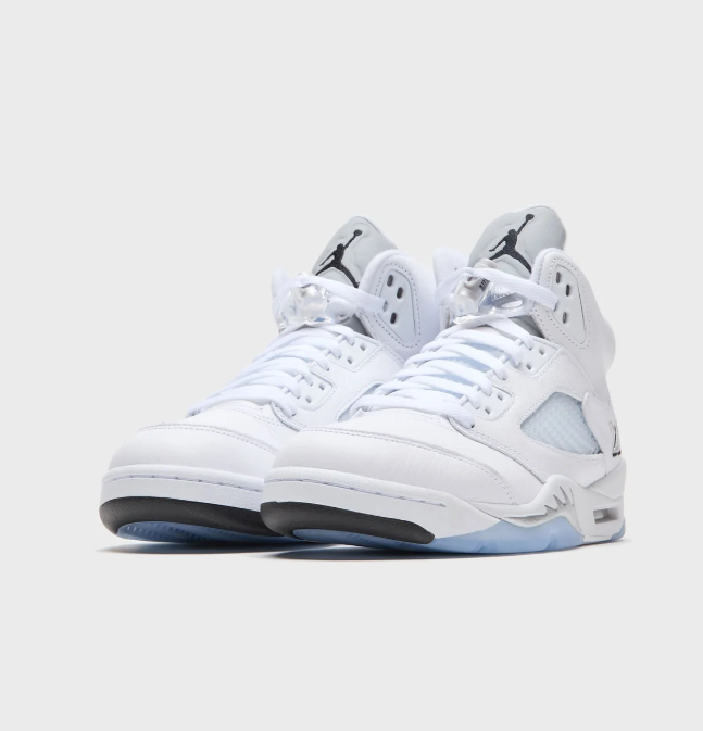White High-Top Court Sneakers with Icy Blue Outsole