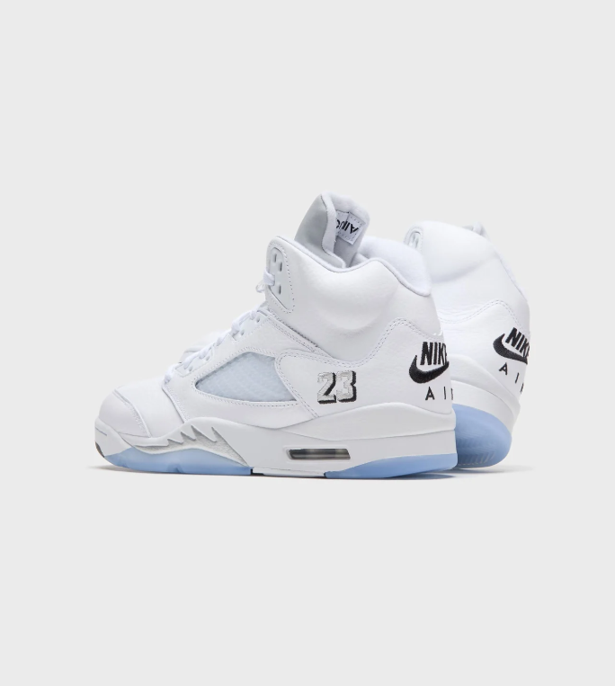 White High-Top Court Sneakers with Icy Blue Outsole