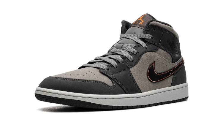 Charcoal & Gray Mid-Top Court Sneakers with Orange Accents