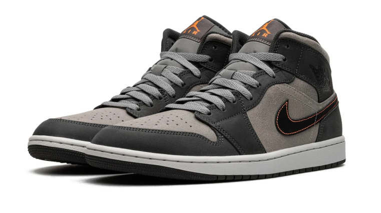 Charcoal & Gray Mid-Top Court Sneakers with Orange Accents