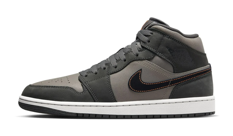 Charcoal & Gray Mid-Top Court Sneakers with Orange Accents