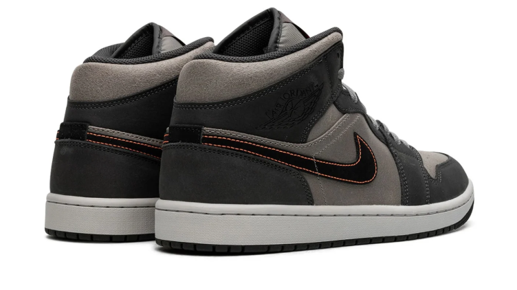 Charcoal & Gray Mid-Top Court Sneakers with Orange Accents