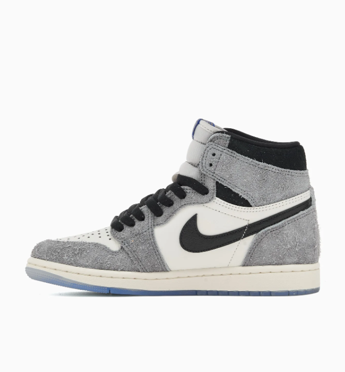 Gray & Cream High-Top Sneakers with Black & Blue Accents