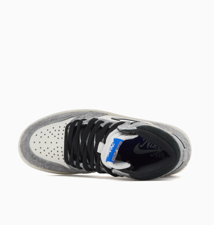 Gray & Cream High-Top Sneakers with Black & Blue Accents