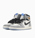 Gray & Cream High-Top Sneakers with Black & Blue Accents