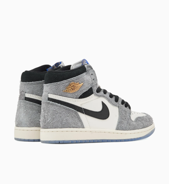 Gray & Cream High-Top Sneakers with Black & Blue Accents