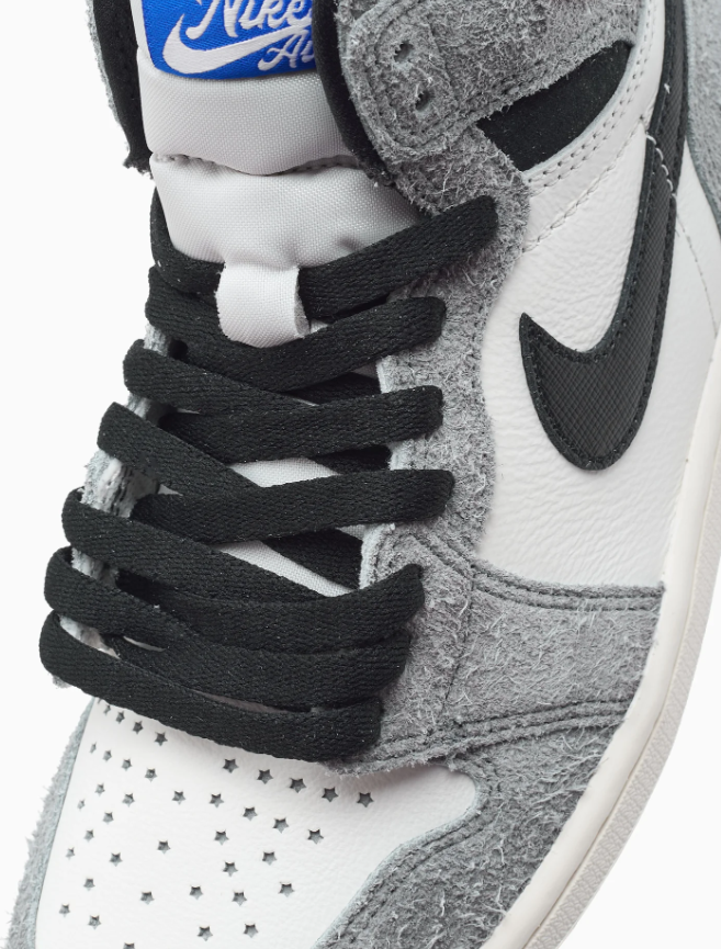 Gray & Cream High-Top Sneakers with Black & Blue Accents