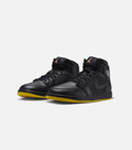 Black Mid-Top Court Sneakers with Bright Yellow Outsole