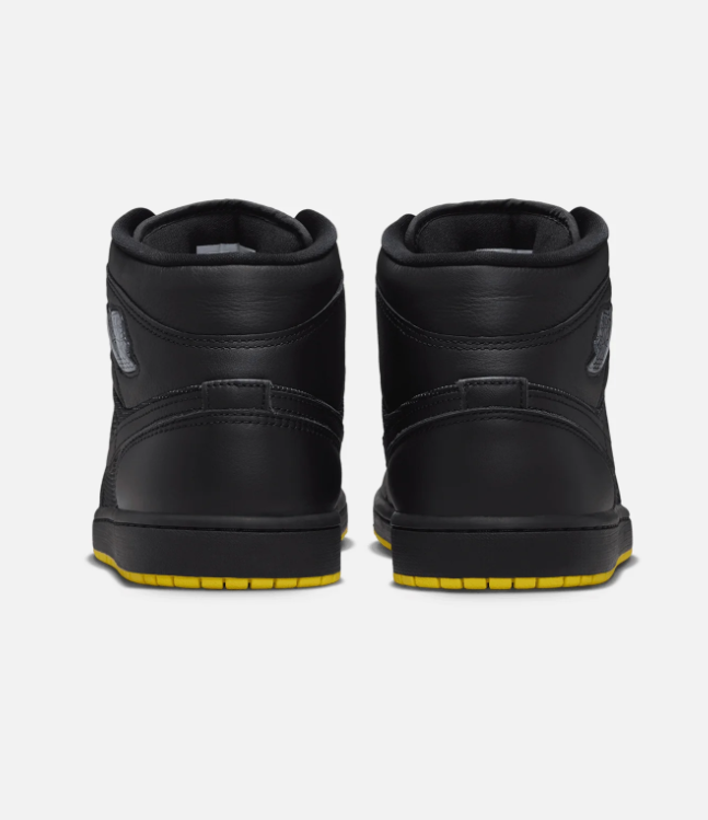 Black Mid-Top Court Sneakers with Bright Yellow Outsole